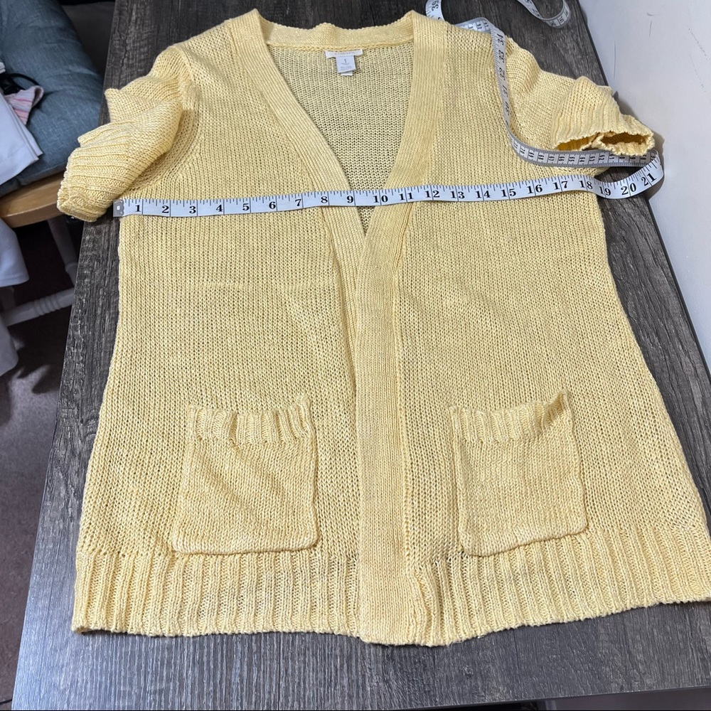 Chico’s Loose Knit Yellow Short Sleeve Cardigan, Size 1 - Picture 9 of 11